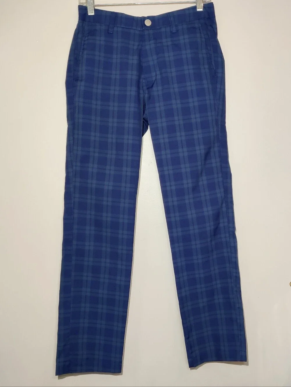 Bonobos Mens Golf Pants 28x30 Blue Green Plaid Slim Fit Performance Casual Chino
